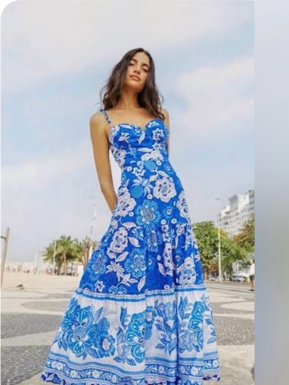 Farm Rio blue & white floral Maxi dress size Large